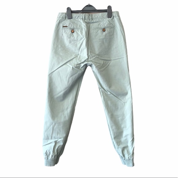 ZARA Premium Denim Wash Sage Green Joggers Ankle Cuffs Size 2 Fit Larger Chino - Picture 5 of 17